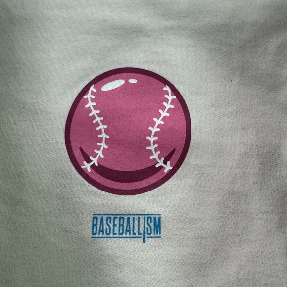 Baseballism Baseball Theme Youth Large Doubles & Bubbles Cream and Pink Hoodie - Picture 3 of 16